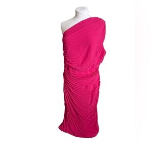 Find Me Plus One Shoulder Pleated Dress Pink 3XL Ruched cocktail dress
